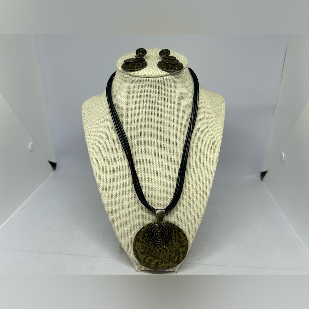 Premier Design Metallic Brass Pendant‎ & Matching Earrings 2PC Set